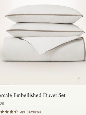 Boll & Branch Percale Duvet Set in Cream with Trielle Piping NWOT F/Q